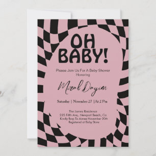 Oh Baby! Dusty Rose Chequered Modern Baby Shower Invitation