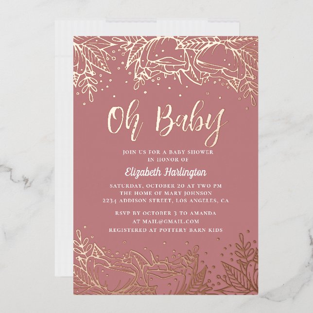 Oh baby. Dusty rose gold floral line baby shower (Envelope)