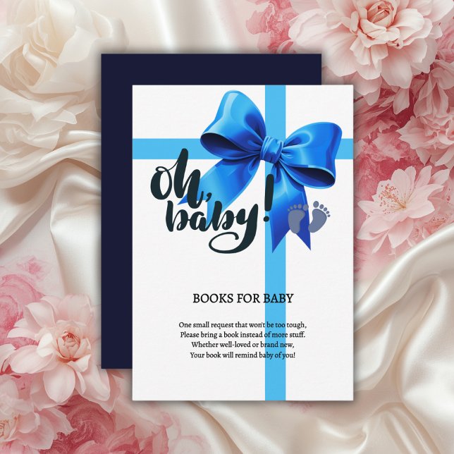 Oh Baby! Elegant Blue Bow Baby Shower Enclosure Card (Creator Uploaded)