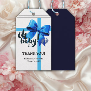 Oh Baby! Elegant Blue Bow Baby Shower Gift Tags
