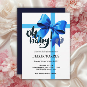 Oh Baby! Elegant Blue Bow Baby Shower Invitation