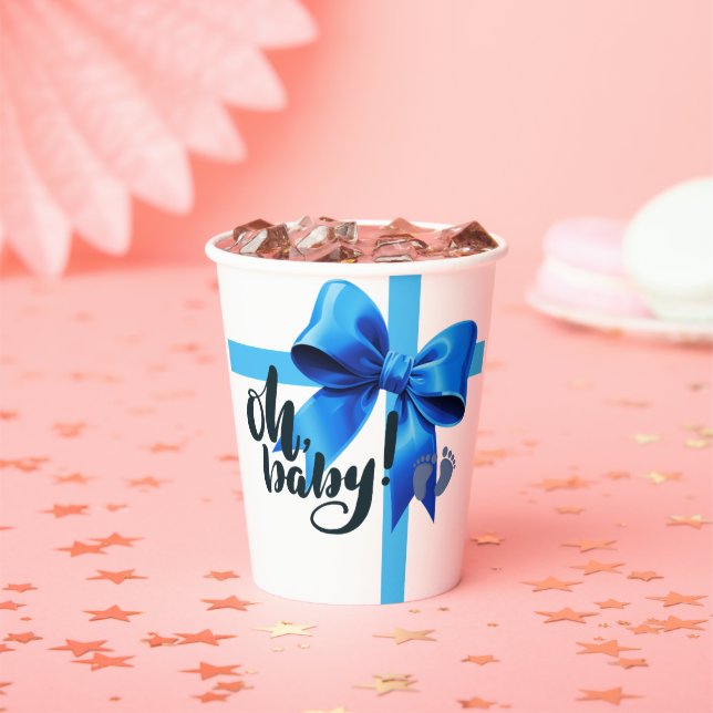 Oh Baby! Elegant Blue Bow Baby Shower Paper Cups (Insitu)