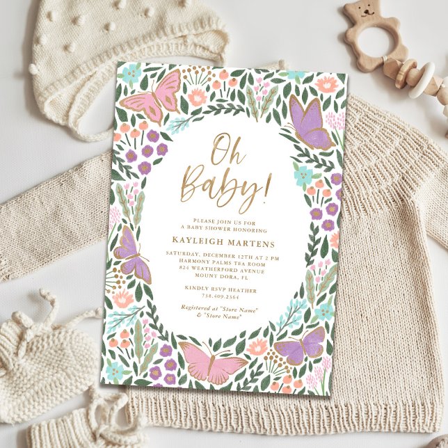 Oh Baby Elegant Butterfly Garden Baby Shower Invit Invitation (Creator Uploaded)