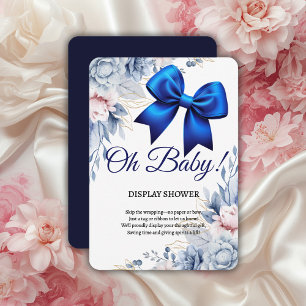 Oh Baby! Elegant Floral Blue Bow Baby Shower Enclosure Card