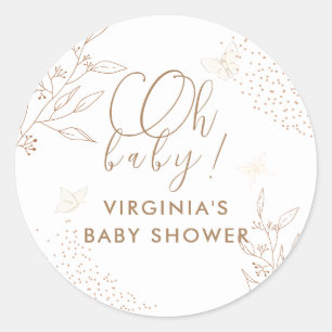 Oh Baby Elegant Gold Leaves Butterfly Baby Shower Classic Round Sticker