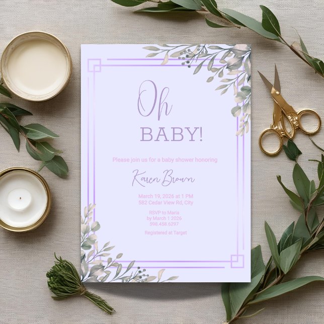 Oh baby Elegant Greenery and Pink Baby Shower  Invitation (Creator Uploaded)