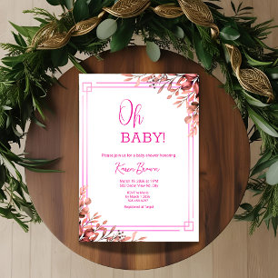 Oh baby Elegant Greenery and Pink Baby Shower  Invitation