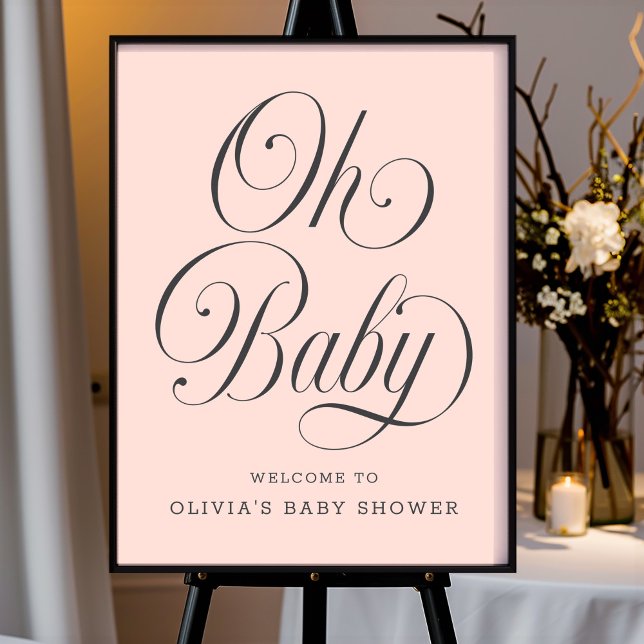 Oh Baby Elegant Pink Girl Baby Shower Welcome Sign (Creator Uploaded)