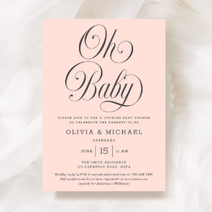 Oh Baby Elegant Script Blush Pink Girl Baby Shower Invitation