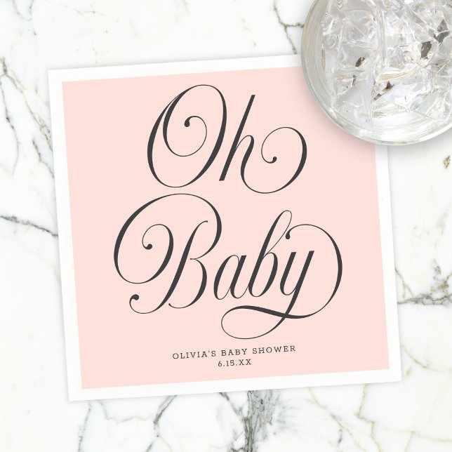 Oh Baby Elegant Script Blush Pink Girl Baby Shower Napkin (Creator Uploaded)