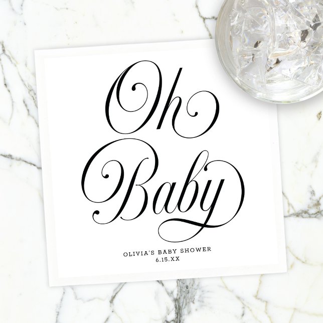 Oh Baby Elegant Script Gender Neutral Baby Shower Napkin (Creator Uploaded)