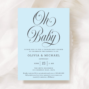 Oh Baby Elegant Script Light Blue Boy Baby Shower Invitation