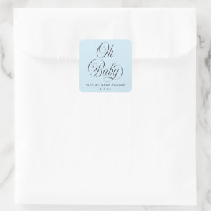 Oh Baby Elegant Script Lt. Blue Baby Shower Favor Square Sticker