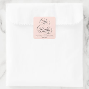Oh Baby Elegant Script Pink Baby Shower Favor Square Sticker
