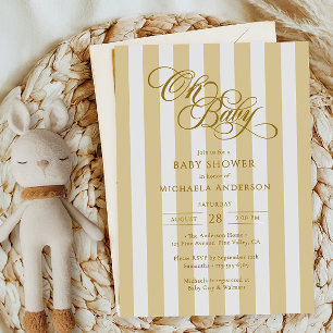 Oh Baby Elegant Script & Stripes Baby Shower Invitation