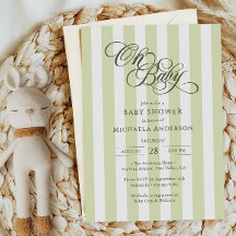 Oh Baby Elegant Script & Stripes Baby Shower