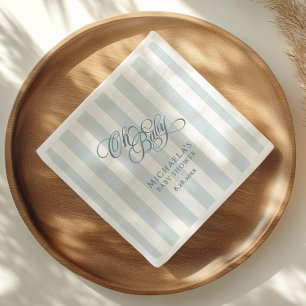 Oh Baby Elegant Script & Stripes Baby Shower Napkin