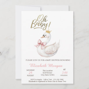 Oh Baby Elegant Swan Bow Crown Flowers Invitation