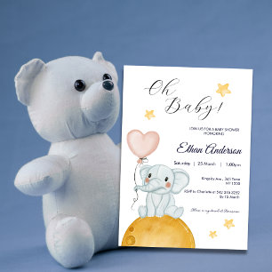 Oh Baby Elephant Balloon Baby Shower Invitation