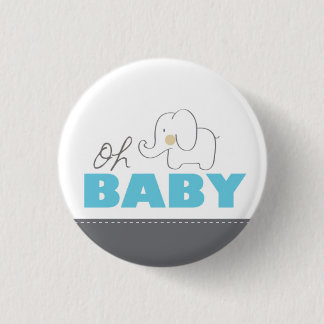 Oh Baby Elephant - Blue & Grey Baby Shower Button