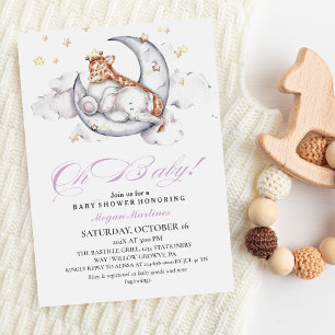 Oh Baby! Elephant  & Giraffe  Girl Baby Shower  Invitation