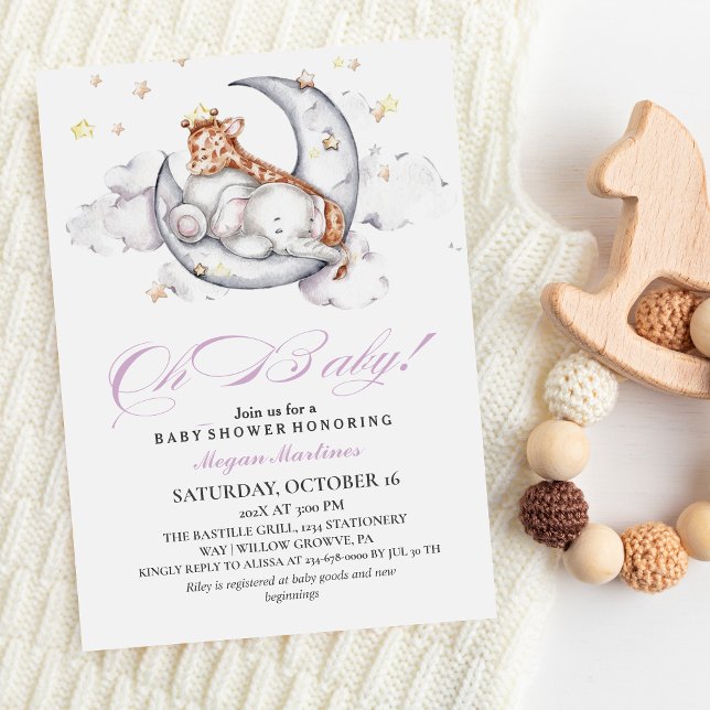  Oh Baby! Elephant  & Giraffe  Girl Baby Shower  Invitation (Creator Uploaded)