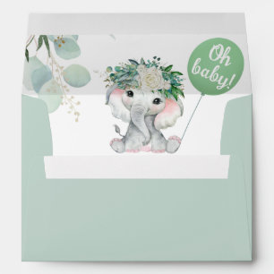 Oh Baby   Elephant Green Balloon Shower Envelope