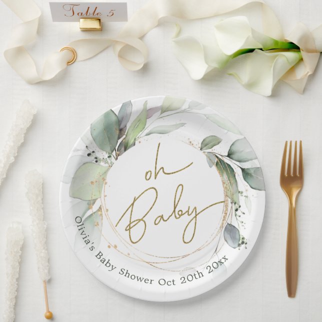 Oh Baby Eucalyptus Baby Shower Paper Plates (Wedding)