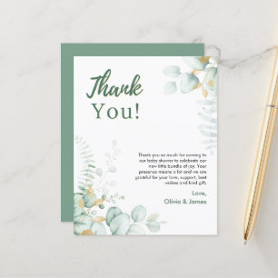 Oh Baby Eucalyptus Gold Baby Shower Thank You Card