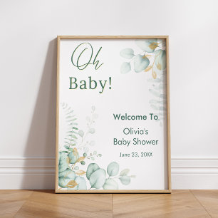 Oh Baby Eucalyptus Greenery Baby Shower Welcome  Poster