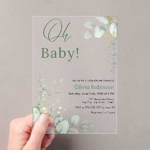 Oh Baby Eucalyptus Greenery Gold Baby Shower  Acrylic Invitations