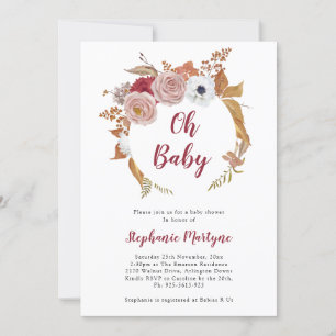 Oh Baby Fall Floral Wreath Baby Shower Invitation