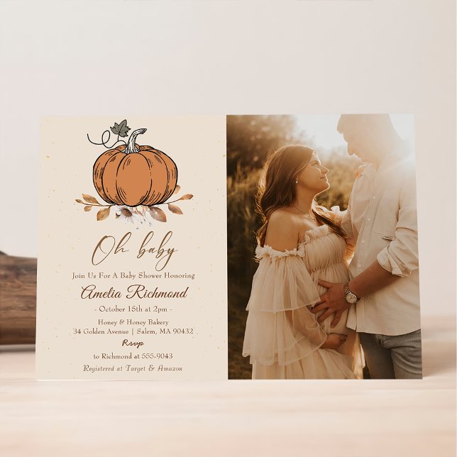 Oh Baby ! Fall Pumpkin Autumn Baby Shower Photo Invitation (Creator Uploaded)