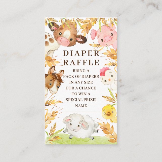 Oh Baby Farm Animals Baby Shower Diaper Raffle  Enclosure Card (Front)