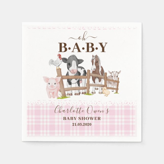 Oh Baby Farm Animals Barnyard Baby Shower Napkin (Front)