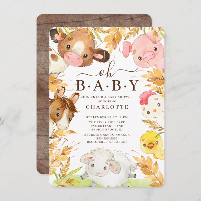 Oh Baby Farm Animals Shower Invitation (Front/Back)