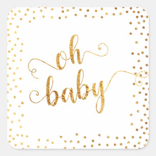 "Oh Baby" Faux Gold Foil Confetti, Baby Shower Square Sticker
