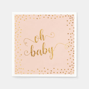 Oh Baby Faux Gold Foil Confetti Blush4 Baby Shower Napkin
