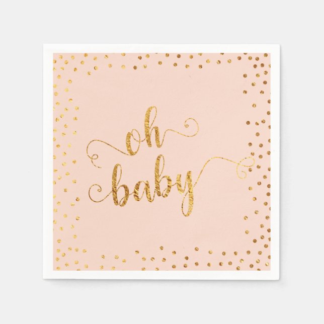 Oh Baby Faux Gold Foil Confetti Blush4 Baby Shower Napkin (Front)
