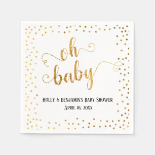 "Oh Baby" Faux Gold Foil Confetti, Names & Date Napkin