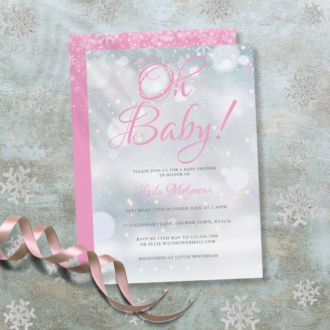 Oh Baby First Snowflakes Pink Baby Shower Invitation (Oh Baby First Snowflakes Pink Baby Shower Invitation)