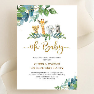 Oh Baby Floral Animals Birthday Invitation