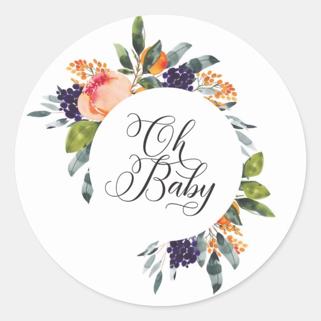 Oh Baby Floral Baby Shower Stickers (Front)