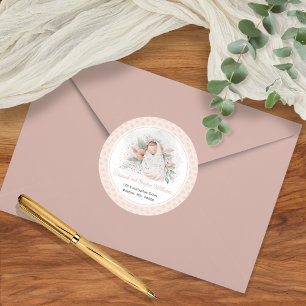 Oh Baby Floral Girl Baby Shower Return Address Classic Round Sticker