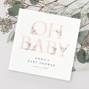 Oh Baby Floral Typography Pink Baby Shower Napkin