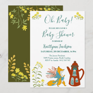 Oh, baby Fox and flowers Baby Shower Invitation