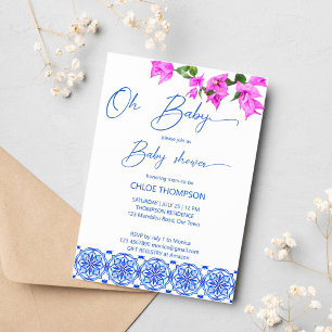 Oh baby French blue bougainvillea baby shower Invitation