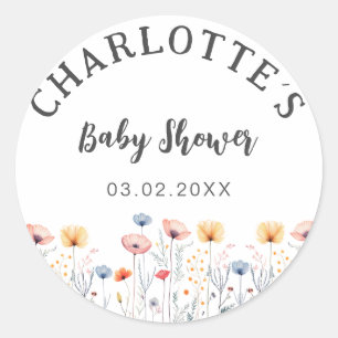 OH BABY! Fresh Wildflower White Baby Shower Classic Round Sticker