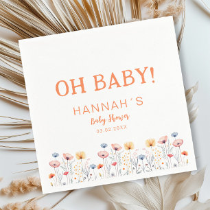 OH BABY! Fresh Wildflower White Baby Shower Napkin