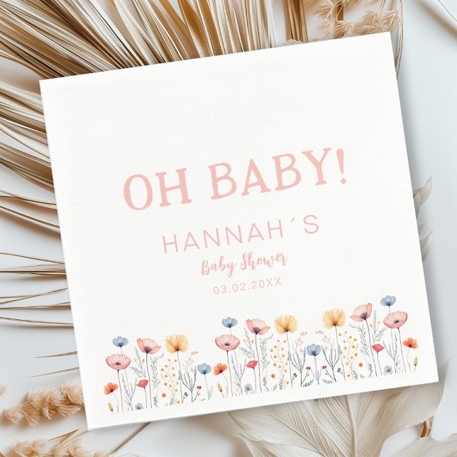 OH BABY! Fresh Wildflower | White Baby Shower  Napkin (Creator Uploaded)